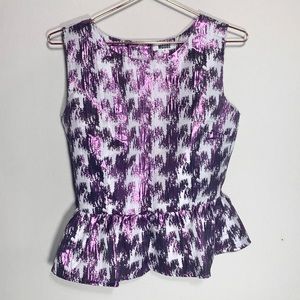 Modbe Peplum Purple Metallic Print Top Sz.…